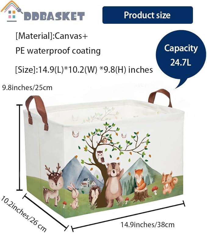 Kids Basket Animal Baskets Cute Storage Bins Rectangular Toy Storage Bin Organizer Book Box ,Animals Room Decor(Mountain animal)
