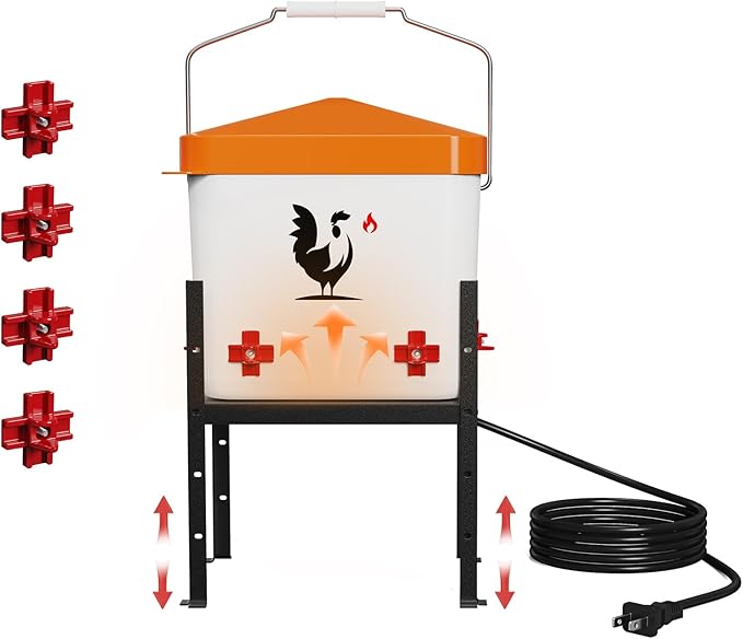 Heated Chicken Waterer, 1.8 Gallons Chickens Poultry Waterer with Nipples, Height Adjustable & Detachable Stand, All-Season Chicken Coop Waterers, Chicken Water Heater (7L, Orange Cover)