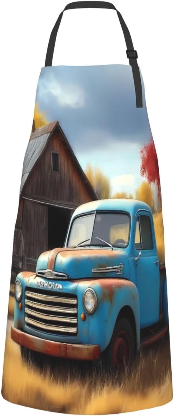 Vintage Truck Farm Scene For Waterproof Adjustable Adult Apron With Pockets For Men And Women Cooking, Painting