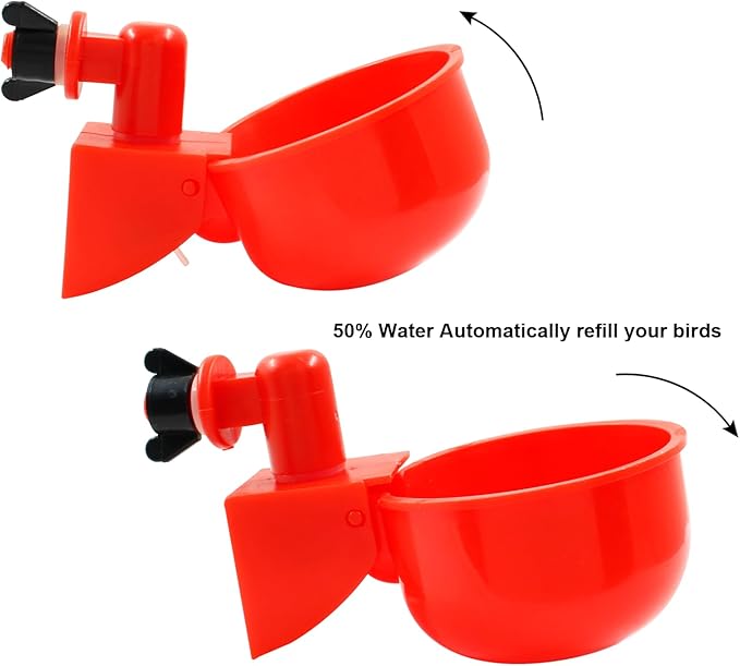 12 PCS Automatic Chicken Water Cups, Red Chicken Water Feeder Suitable Poultry Waterer for Chicks, Duck, Goose, Turkey and Bunny