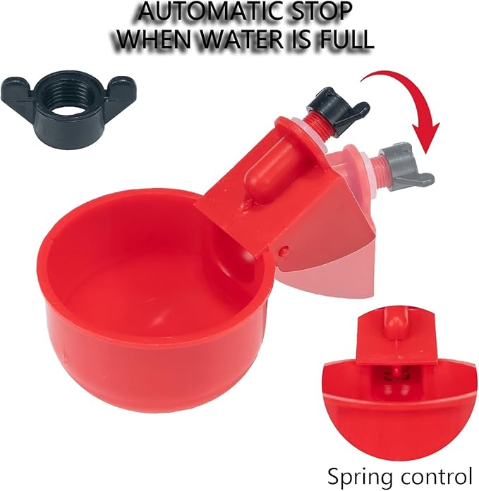 Chicken Waterer Cups, Automatic Chicken Drinkers, Chicken Water Dispenser,Poultry Drinker Set with Drill (Red, 24 Pack)