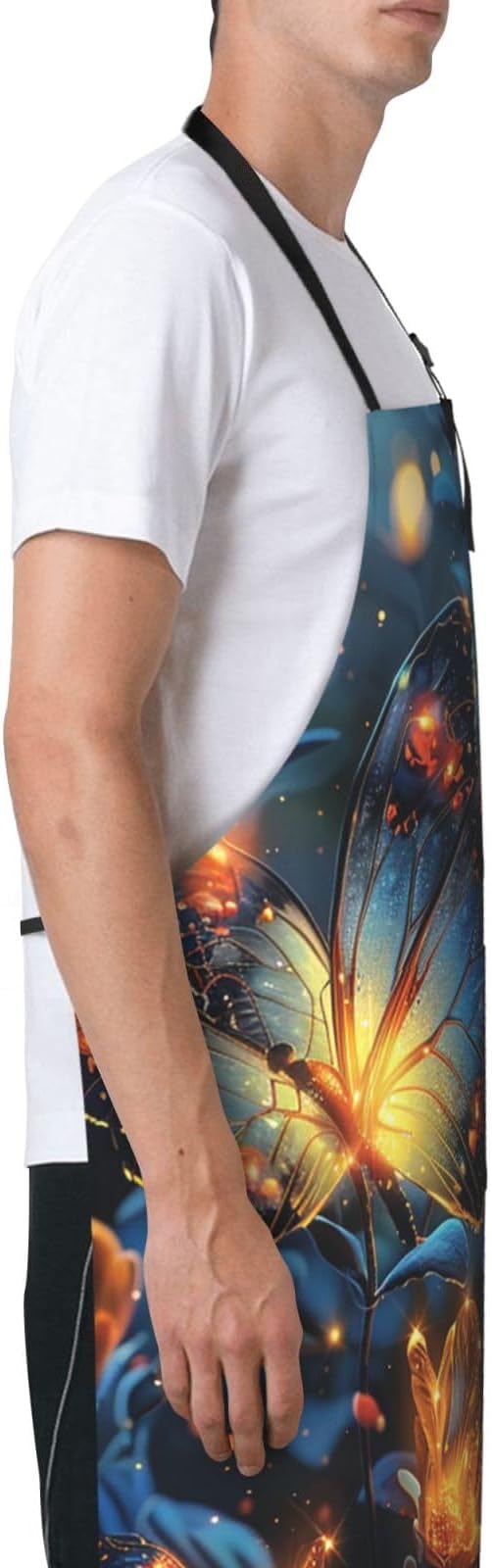 Kitchen Aprons for Men Women Waterproof Apron with 2 Pockets Cool Steampunk Gears Apron Adjustable Bib Aprons