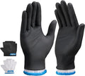 100 PCS Disposable Black Nitrile BBQ Gloves - 5 Mil Heavy Duty Power Latex Free for Cooking, Grilling, Serving, Barber, Butcher, Chef, with 6 Pairs Cotton Glove Liners, Medium