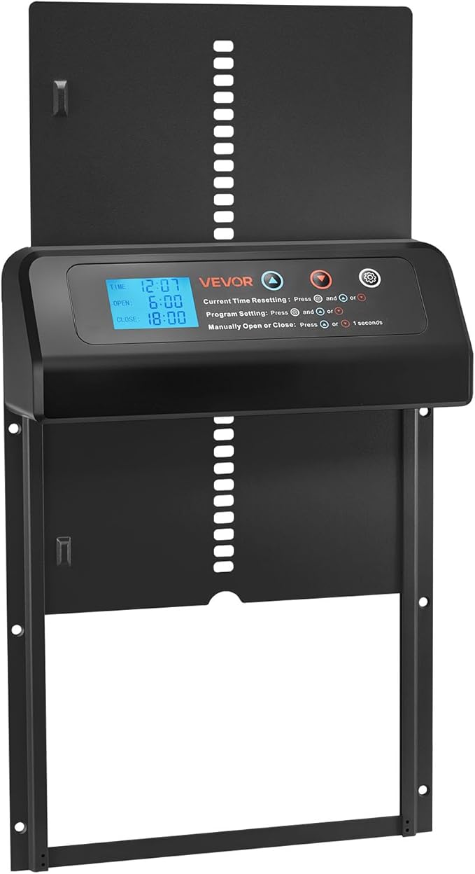 VEVOR Automatic Chicken Coop Door, Battery Powered Chicken Coop Door with Timer & Manual Setting, Anti-Pinch Security, Durable Aluminum Alloy, Auto Chick Run Gate Opener with Waterproof Sealing, Black