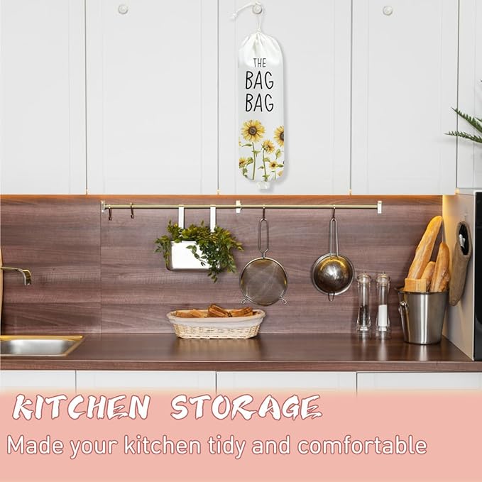 Sunflower Plastic Bag Holder for Kitchen Essentials, Reusable Wall Mount Grocery Bag Holder for Plastic Storage bag, Large Storage Organizer Storage Dispenser, Sunflower Gifts for Women Mom Grandma