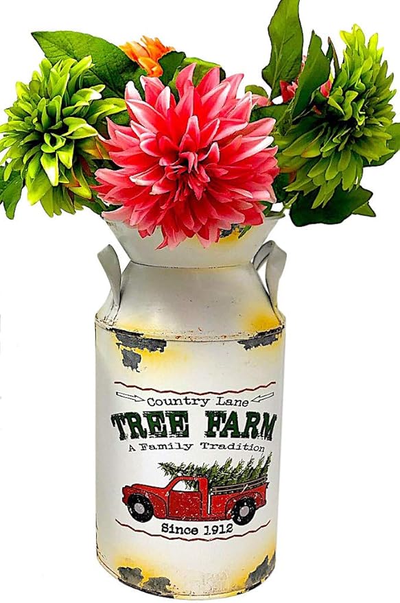 Christmas Holiday Bucket Container Decor Organizer Antique Truck White / Country Line Tree Farm / (9.7" Milk Can)