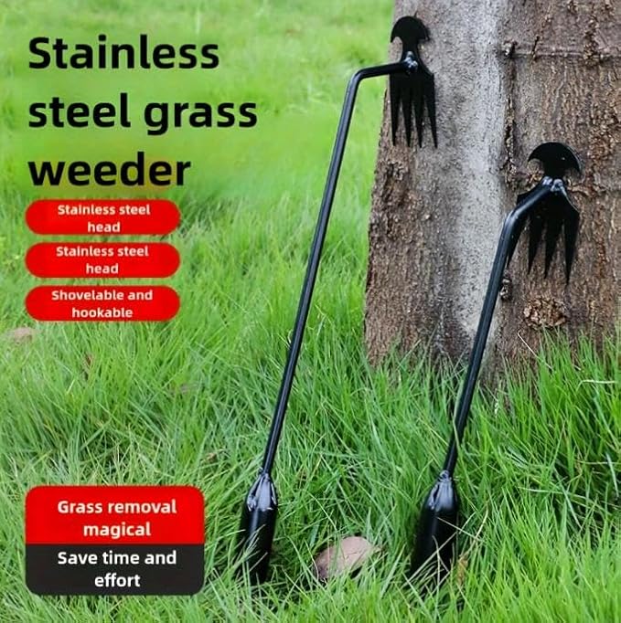Garden Weed Pulling Tool, 2025 New Stainless Steel Weeder Tool，Grandpas Weeder Tool with Handle, Puller Tool 4 Tooth Manganese Steel, for Gardening Backyard Farm