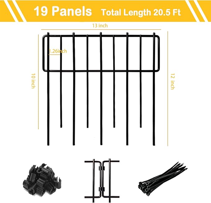 Animal Barrier Fence, 19 Pcs 12In(H) x 20.5Ft(L) Upgrade 1.26 in Gap Decorative Fences No Dig Fence for Rabbit and Dog, Rustproof Metal Wire Garden Fence Border for Garden Patio Landscaping