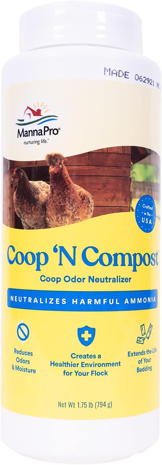 Manna ProCoop 'N Compost, Chicken Coop Odor Neutralizer & Moisture Absorber, Poultry Bedding Deodorizer for Backyard Coops & Compost Enhancement, 1.75 lb (Pack of 6)