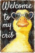 WADORN Welcome to My Crib Metal Tin Sign, 8x12 Inch Funny Duck Retro Tin Sign Novelty Bedroom Home Wall Art Decoration Plaque Gift for Home Dorm Room Porch University Dormitories Bedroom Garden Patio