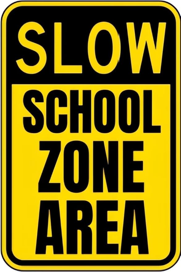 Vintage Metal Sign SLOW, SCHOOL ZONE AREA Tin Sign Retro Wall Decor For Home Coffee Bar Funny Aluminum Sign 8x12 inch