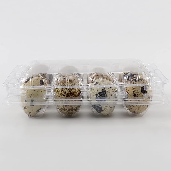 KEILEOHO 150 Pack 12 Grids Quail Eggs Cartons Bulk, Clear Quail Egg Dispenser Holder Case, PVC Stackable Quail Egg Trays Bulk Storage Box for Small Eggs, Pheasant, Pigeon, Grouse