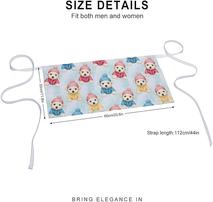 Unisex Apron for Cooking Server Waitress Half Waist Apron with 3 Pockets
