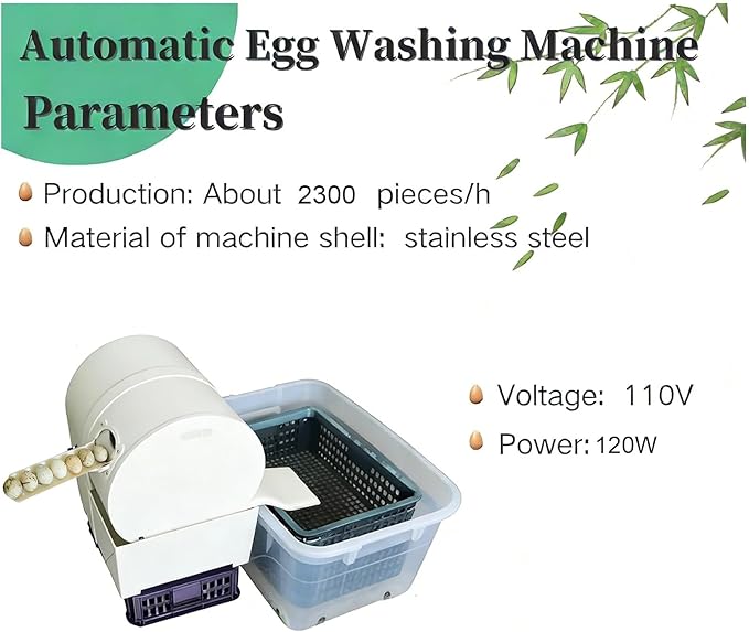 2300 Pcs/H Egg Washing Machine, Automatic Egg Washer Machine with Roller Brush, 304 Stainless Steel Egg Washer for Fresh Eggs, Egg Cleaner for Chicken, Duck, and Goose Eggs
