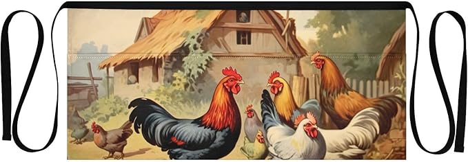 Farm Chickens 3-Pocket Server Apron Professional Waist Apron for Waitress, Bartender & Restaurants, Water-Resistant Half Apron for Men Women
