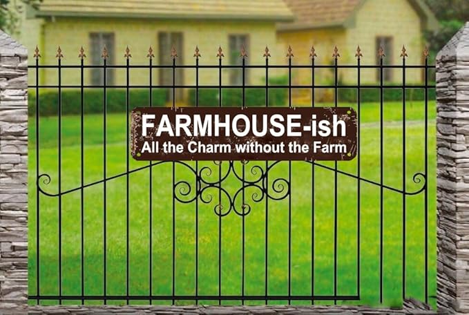 FARMHOUSE-ish Rustic Farmhouse Style Sign - "All the Charm without the Farm" 16x4 Inch Metal Wall Decor for Home, Kitchen, Living Room