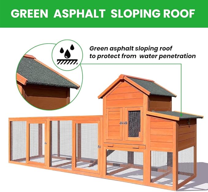 Large Wooden Chicken Coop, 122-Inch Outdoor Hen House with Nesting Box and Wire Fence Poultry Cage for Hens and Poultry