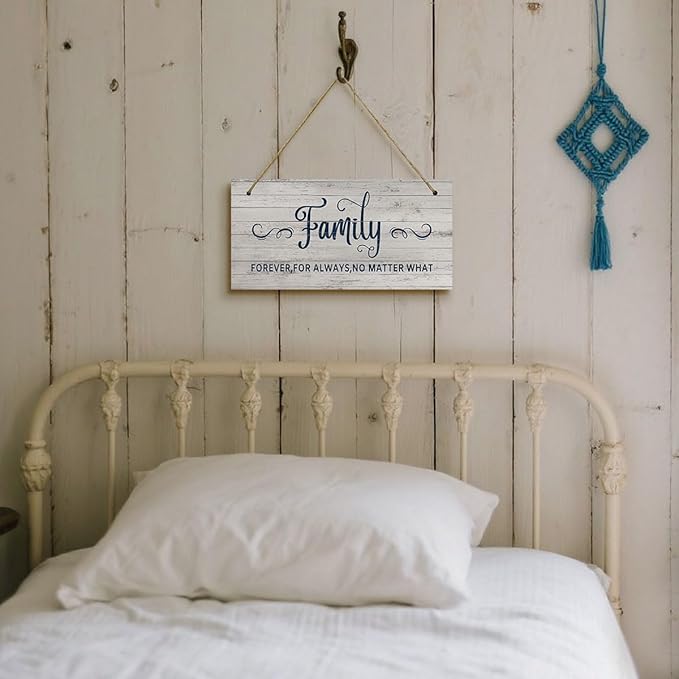 Family Signs Wall Art Family Forever For Always No Matter What Rustic Wood Hanging Plaque Wall Decor Inspirational Quote Wooden Prints for Living Room Bedroom Home House Decoration 6x12 Inch