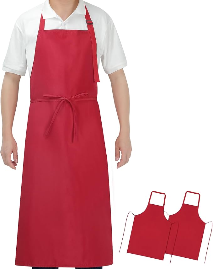 3-Layer Waterproof Apron - Pocket-Free Hygienic Design for Dishwashing & Dog Grooming - Lightweight Durable Protection for messy Kitchen Cooking, Baking, for Men & Women (2 Pack,Red)