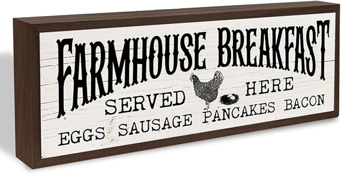 Kitchen Wood Sign, Farmhouse Breakfast Served Here Sign, Wall Tabletop Decoration, Sausage Decor, Rustic Home Decors for Kitchen, Dining Room Decors 9.5x3.1x1 inches