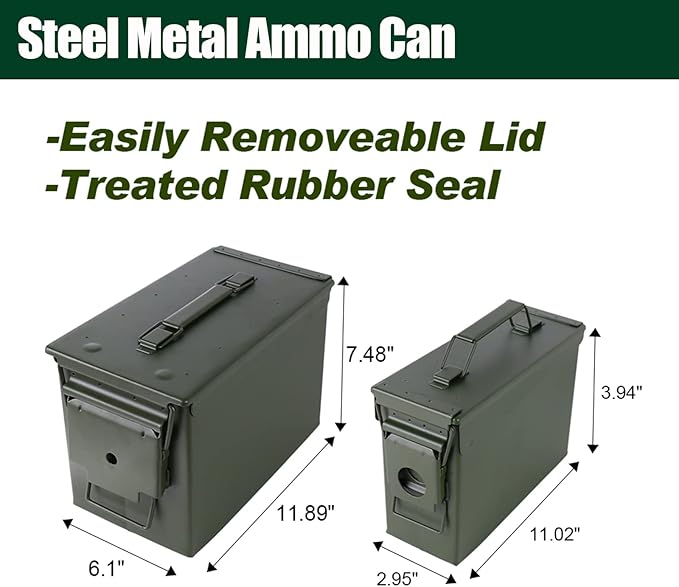 Steel Metal Ammo Can Case Set 30 cal and 50 Cal for Military Army Solid Holder Box for Long-Term Shotgun Rifle Nerf Gun Ammo Storage with Flip Top