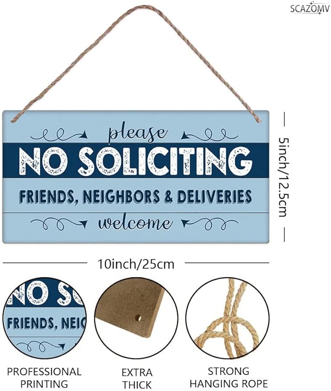 SCAZOMV Please No Soliciting Friends Neighbors Deliveries Welcome Thank You Funny Rustic Wood Front Door Sign Vintage Outdoor Wall Art Hanging Plaque Porch Yard Home Farmhouse Decor 10''x 5''