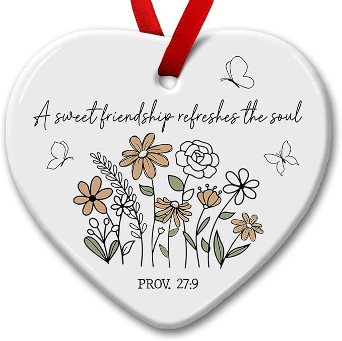 Friendship Gifts for Women, Christmas Hanging Ornaments, Cute Floral Gift for Girl Friend BFF - Sweet Friends Ornament with Bible Verse