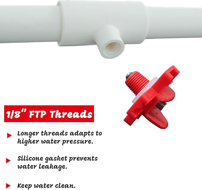 (12 Pack) Horizontal Chicken Waterer Nipples with 1/2'' PVC Tee Fittings for DIY Automatic Chicken Waterering System