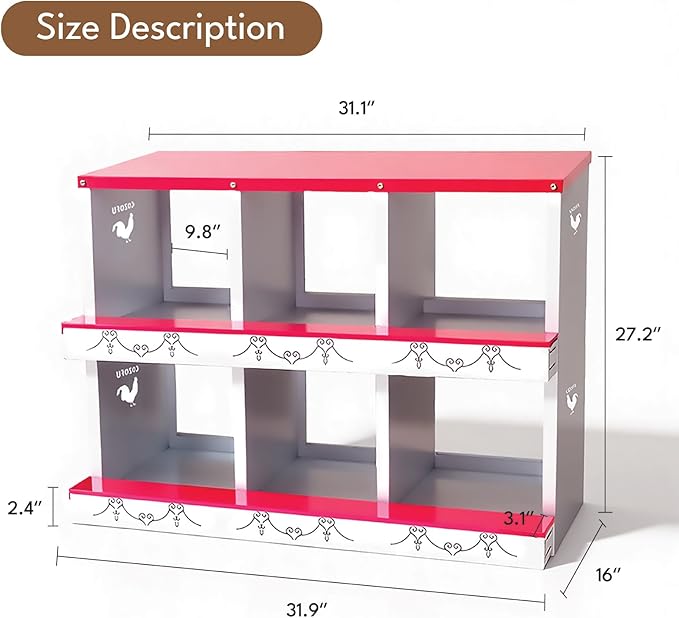 6 Hole Chicken Nesting Box for Laying Hens - Automatic Rollout Egg Collection, Heavy Duty Metal Nesting Boxes with Swing Perch for Chicken Coops, Secure & Easy Clean Poultry Nest Box