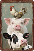 Metal Signs A Pig Cow Chicken Vintage Tin Sign for Home Office Kitchen Bar Cafe Garden Farmhouse Chicken Coop Wall Decor 12x8 Inch