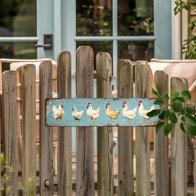 Rustic Farm Chickens Metal Tin Sign Vintage Wall Decor for Kitchen Farmhouse Living Room Entryway Home Decor 4x16 Inch
