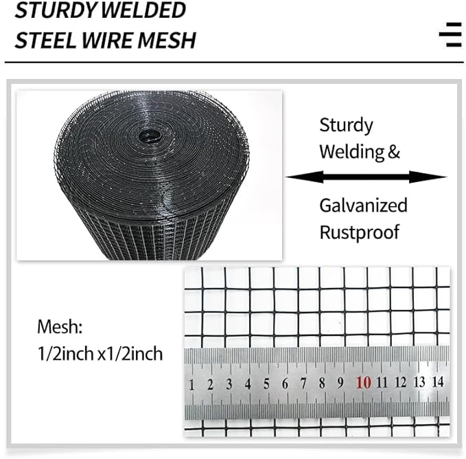 6-inch * 100 Foot Solar Panel Protective net, Black PVC Coated Rolled net, with 70 Sets of Fasteners, Anti cat/Squirrel/Bird Intrusion Solar Panel Internal Welding Protective net