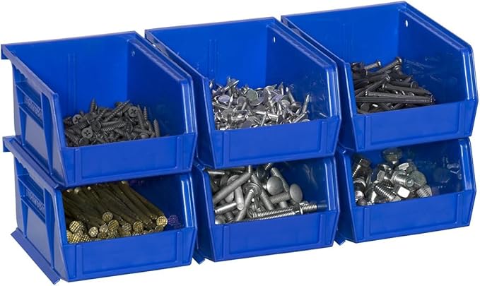 Akro-Mils 30210 AkroBins Plastic Storage Bins, Space-Saving Stackable Bins for Garage, Pantry, Craft Organization, 5" x 4" x 3", Red, 6-Pack