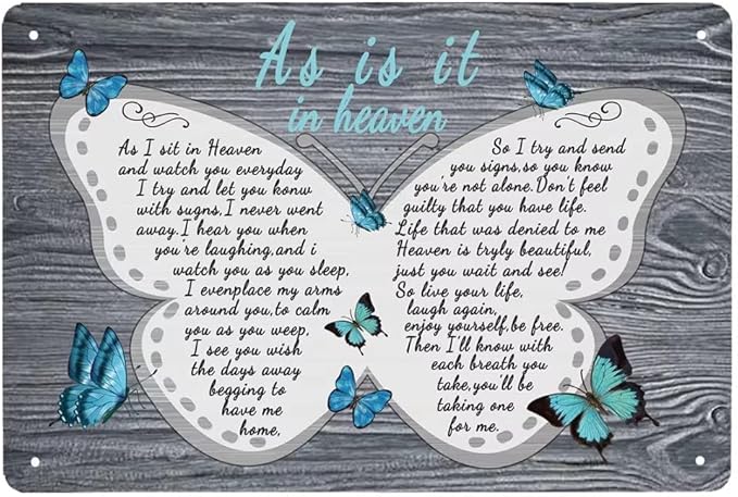 As I Sit in Heaven - Butterfly Decor Metal Sign 8x12 Inch Bedroom Cafe Home Bar Pub Coffee Kitchen Bathroom Funny Wall Decor Art