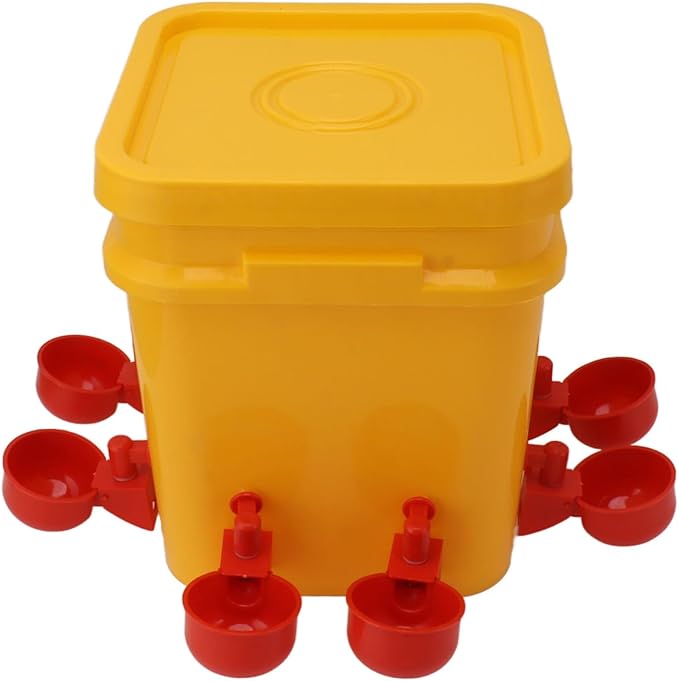High Capacity Automatic Chicken Waterer Bowl with 12L Handheld Bucket Gravity Watering System for Quail, Easy Installation - Durable Plastic (Bucket + Conjoined Red Bird Bowl+ Black Screws)
