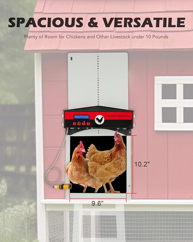 CO-Z Automatic Chicken Door, Automatic Chicken Coop Door with Timer Control and Light Sensor, Battery Powered Electric Chicken Coop Door Opener with Infrared Sensor for Duck Rabbit Goose Quail More