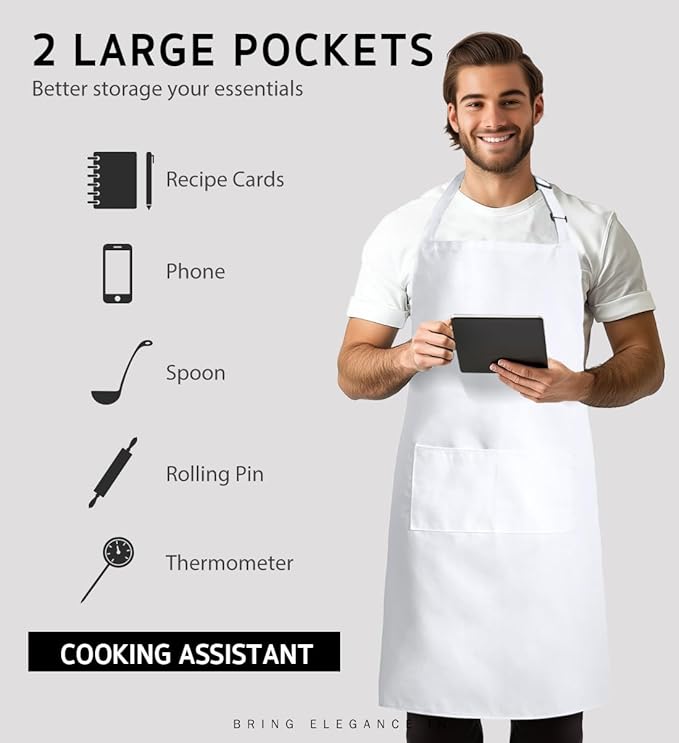 Syntus Adjustable Bib Apron with 2 Pockets Cooking Kitchen Aprons for Women Men Chef