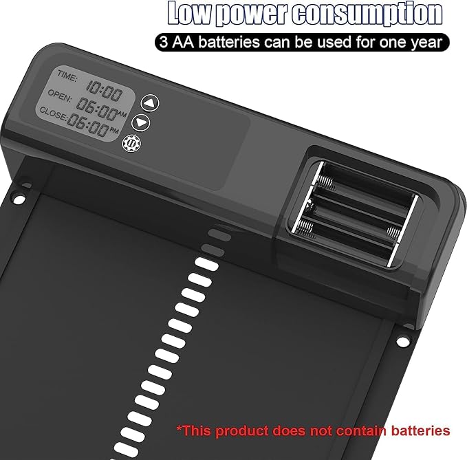 Automatic Chicken Coop Door with Timer, Gear Lifter Poultry Gate,Battery Powered, Evening and Morning Delay, Full Aluminum Door, Automatic Chicken Door Opener with LED Liquid Crystal Display (V-Black)