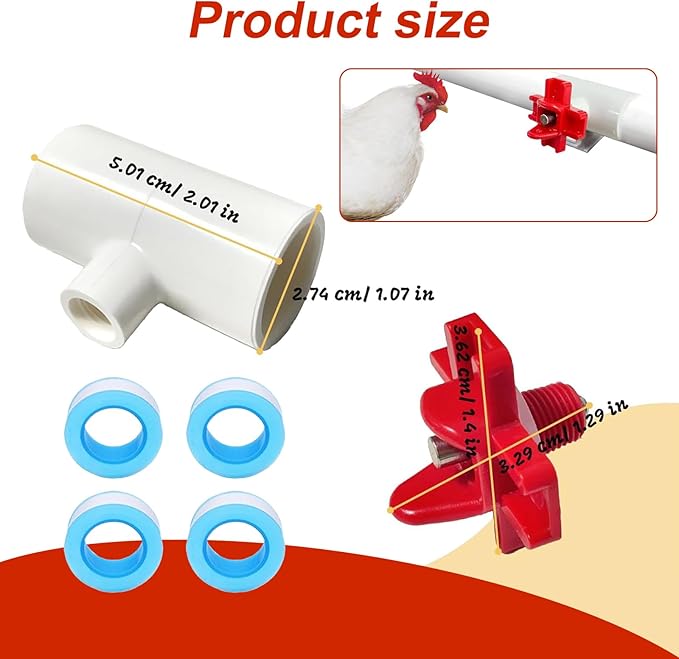 Automatic Chicken Waterer for Ducks Quail Bird Outdoor, Plastic Chicken Water Feeder Bowls Poultry Water Feeder Kit for Chicks, Duck, Goose, Turkey and Bunny (White and Red, 20 Pack)