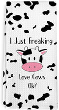 Funny Cute Cow Gifts Kitchen Towel and Dish Towel, I Just Freaking Love Cows Ok Hand Towels, Cute Cows Decorative Hand Dish Tea Towels for Nursery Bathroom Kitchen,Gifts for Cow Lovers 16x24