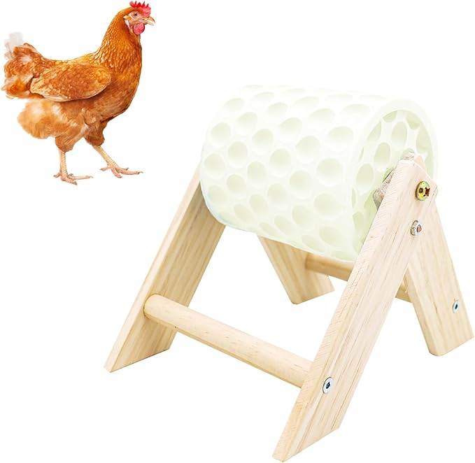 Chicken Coop Accessories, Beak Grinding Calcium Stone with Wooden Stand, Chicken Enrichment Toys, Toys for Hens, Ducks, Geese, Turkeys, Poultry, White
