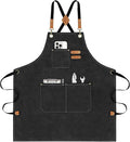 AOLEBA Aprons for Men & Women,Canvas Chef Apron with Cross Back Adjustable,For Kitchen, Garden, Cafe, Mens Aprons Gifts for Dad Father Men, M-XXL (Black)