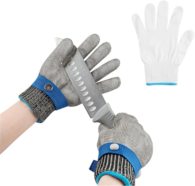 Restaurantware-Life Protector 8.9 x 3.9 Inch Kitchen Glove For Cutting, 1 306-Grade Steel Metal Glove - Level-9 Protection, Polyethylene Fabric, Stainless Steel Cutting Mitt, Durable, Dishwashable