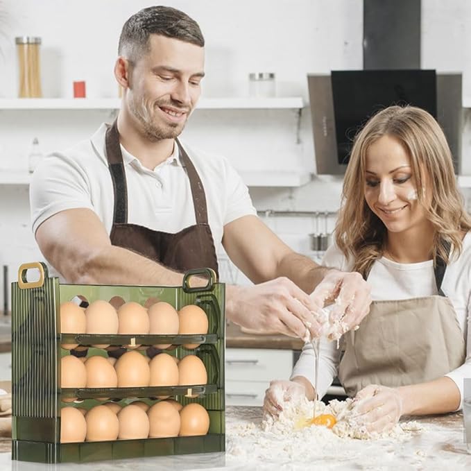 Koja Three-layer Flip-up Egg Storage Container Holder for Refrigerator, Kitchen. 30-Egg Organizer - New Space-Saving, Easy-Access Design, Easy-Clean, Durable, BPA-free. Protects Eggs from Cracking.