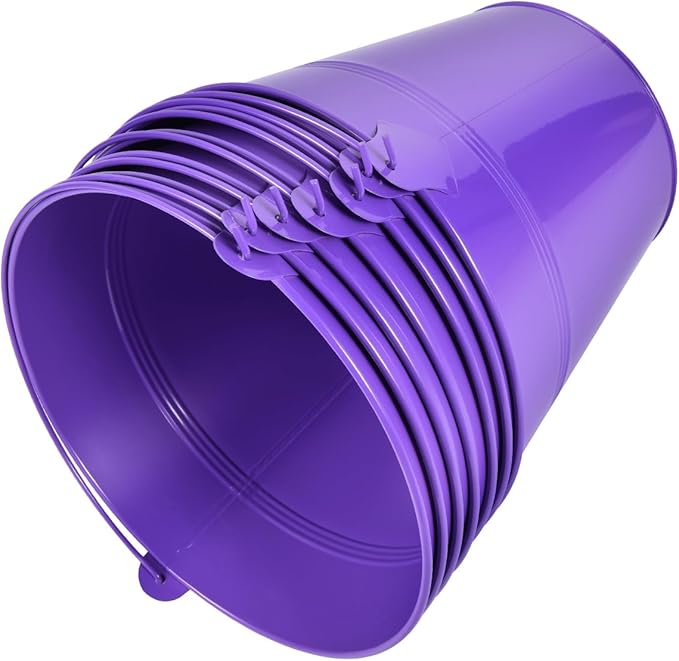 OBTANIM 7 Pack Purple Metal Buckets with Handle Galvanized Ice Pails for Plants, Succulents, Party Favors Organizing, Rustic Home Decor or Classrooms Pencil Storage (9.1 x 6.7 inch)