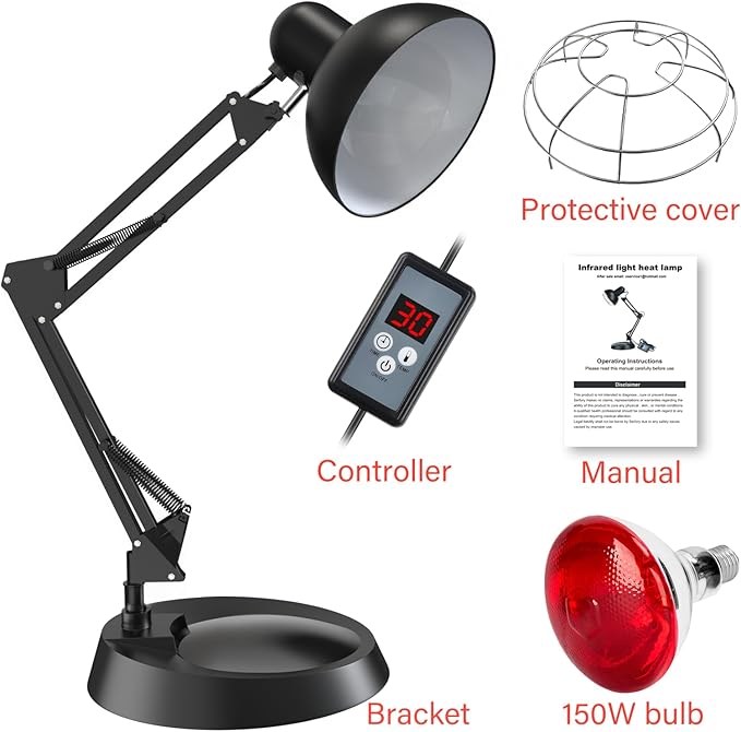 Infrared Light Heat Lamp, Near Red Light Therapy for Body Muscle Joint Pain Relieve 150W Bulb with Adjustable Stand, Timer