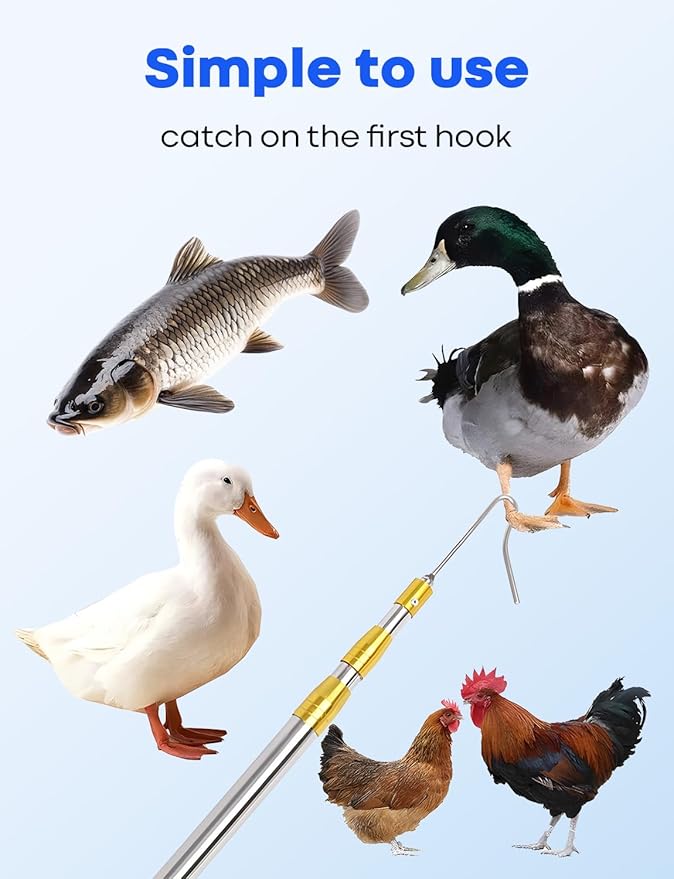 Stainless Steel Retractable Chicken Catching Net - Extendable 16" to 58.5" Poultry Net with Leg Hook for Safe Catching of Chickens, Ducks, Geese & Small Birds