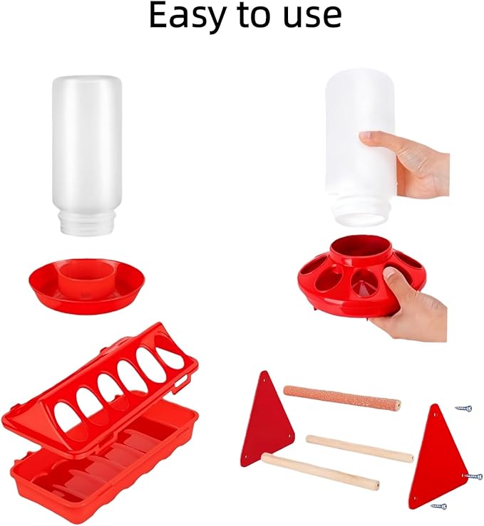12-Hole No-Scratch & Spill-Proof Chick Feeder, Leak-Resistant Chick Waterer, and Poultry Waterer with Perches - Complete Brooder/Coop Starter Kit for Raising Poultry (A Set)