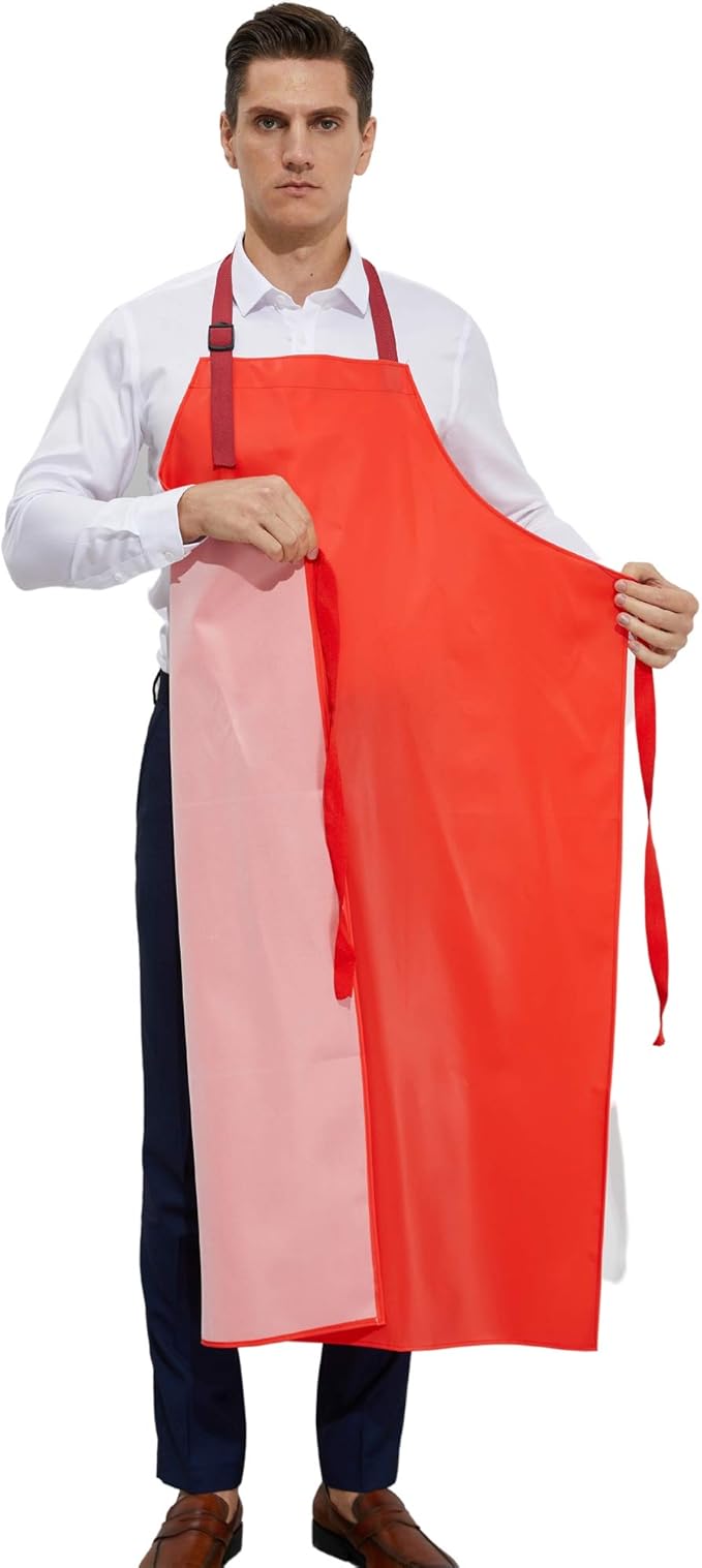 Waterproof Vinyl Long Apron - Lined Linen, Chemical Resistant Work Apron Safe Cloth