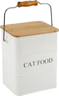 Morezi Cat Food Storage Container Storage bin with Wooden lid Scoop Included White Metal cat Food Container in Kitchen countertop
